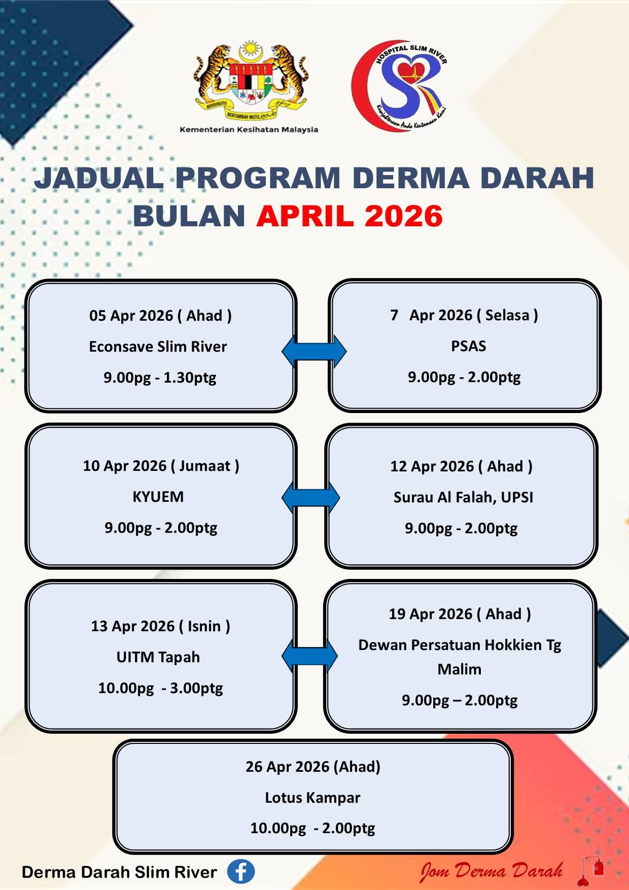 jadual derma darah april